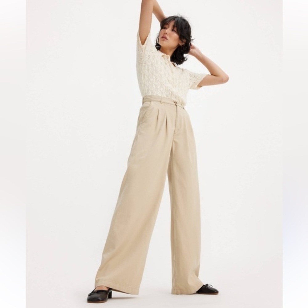 New Free People Pleated Paperbag Pants Wide Leg Cream